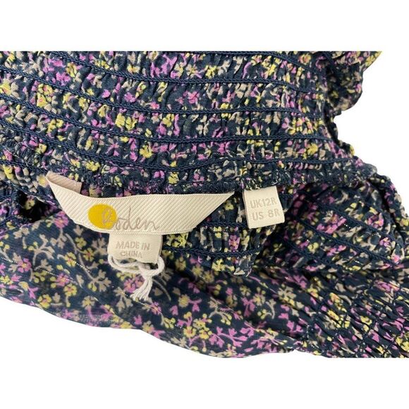 Boden Womens Smocked Yoke Dress UK 12 US 8 Multi Floral Puff Sleeve D0401 NWT - Picture 7 of 14